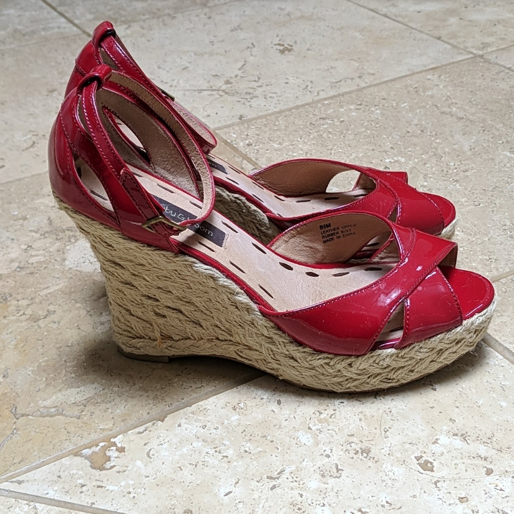 Beautiful Ruby Red Leather Platform Espadrilles - image 2